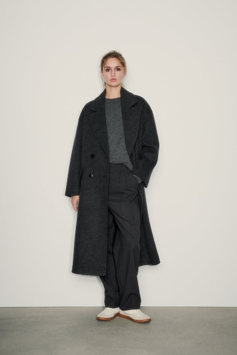

Мягкое фактурное пальто оверсайз ZARA, серый