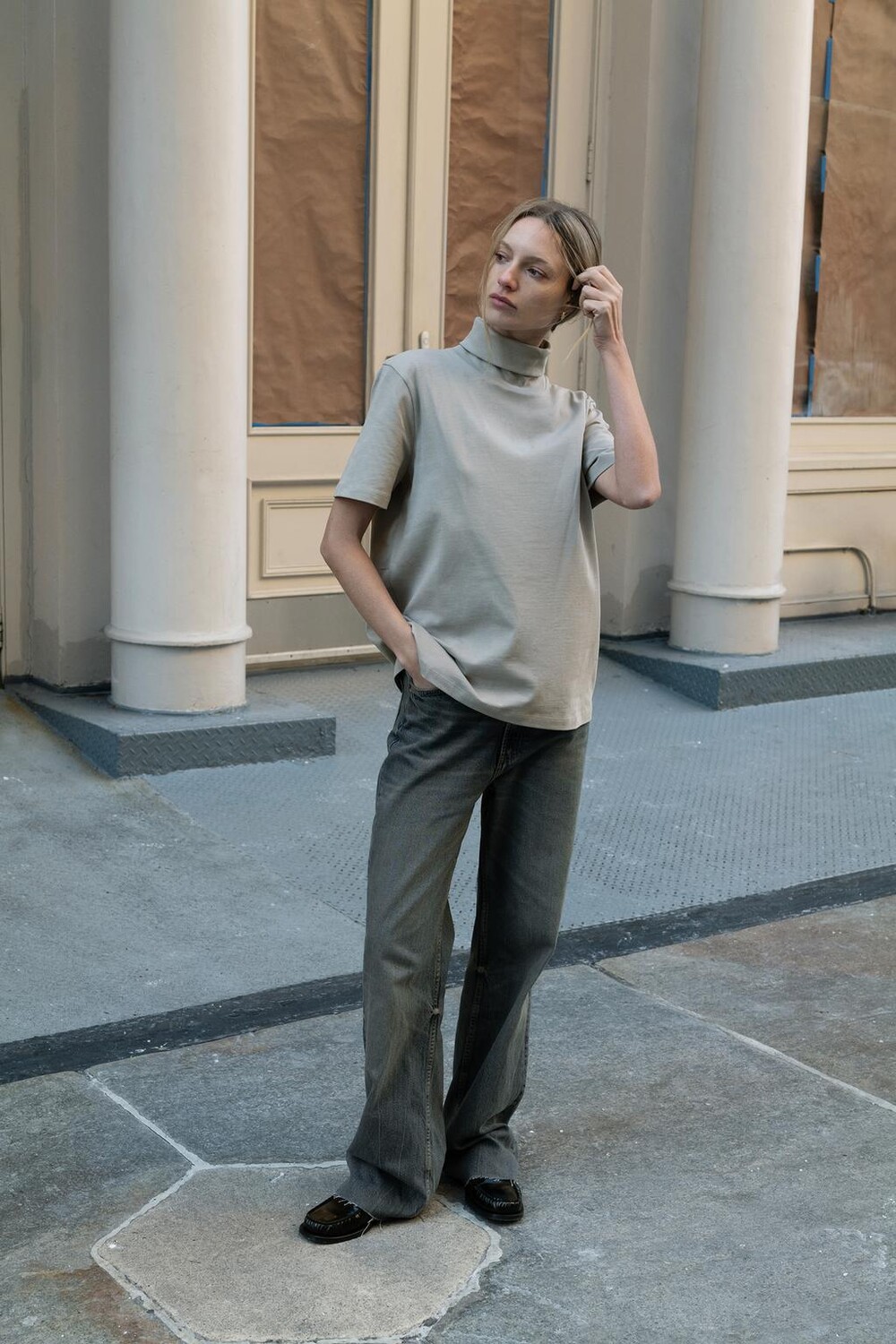 

Топ-водоводочка из плотного хлопка ZARA, камень