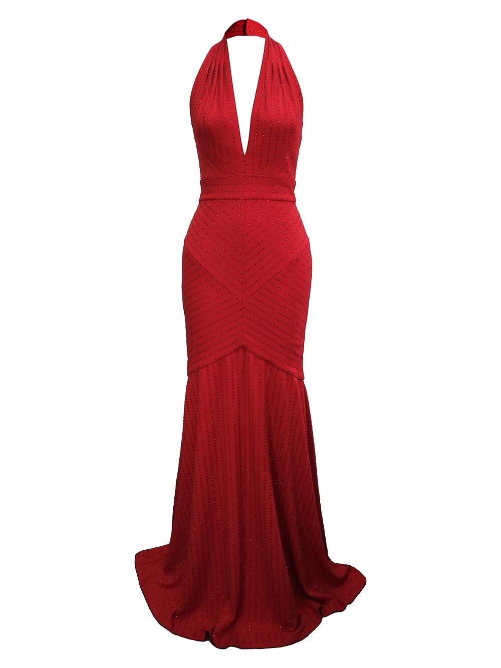 

Платье с вырезом халтер и кристаллами с заклепками Tadashi Shoji, красный