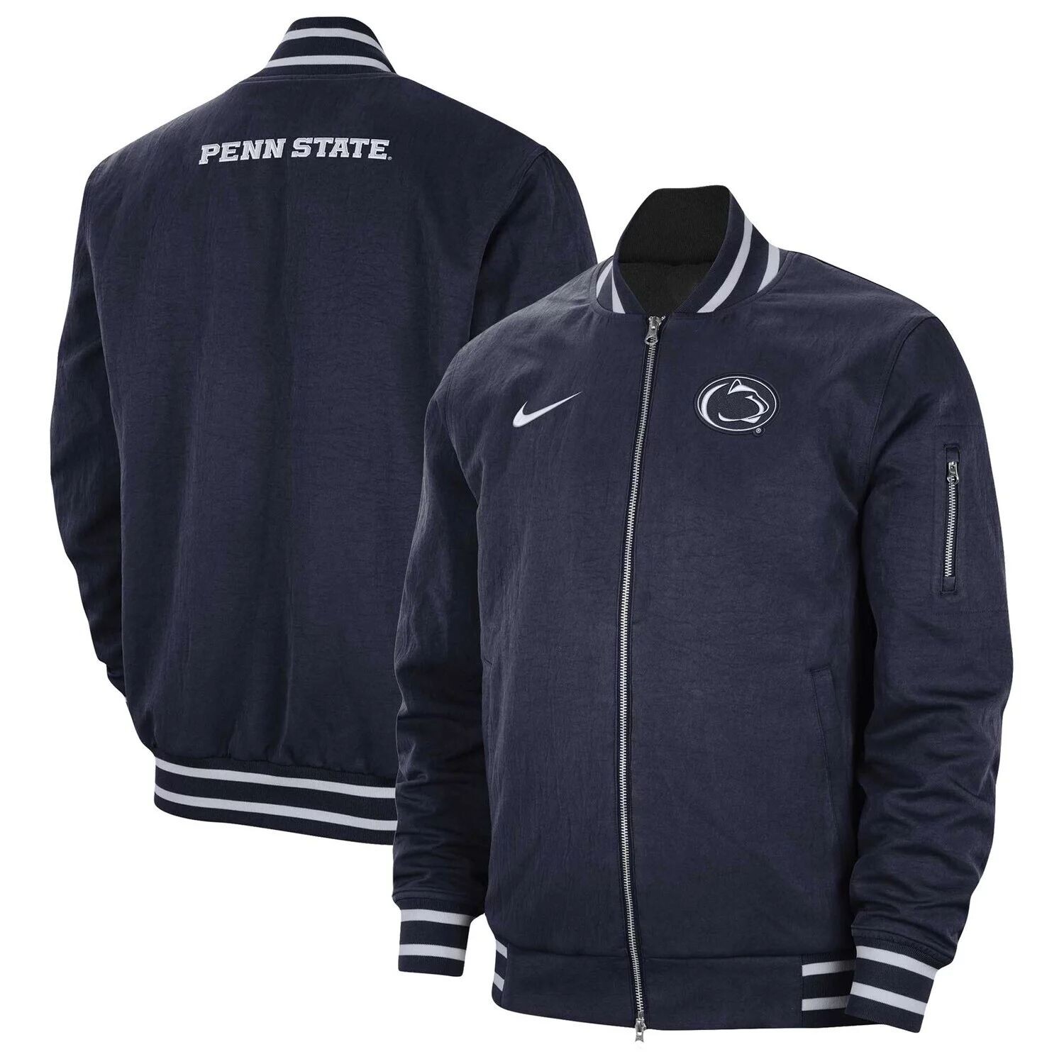 

Мужской темно-синий бомбер с молнией во всю длину Penn State Nittany Lions Nike