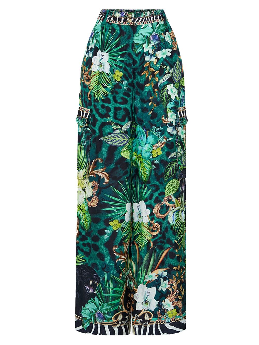 

Широкие практичные брюки из шелка Tropical CAMILLA, Зеленый