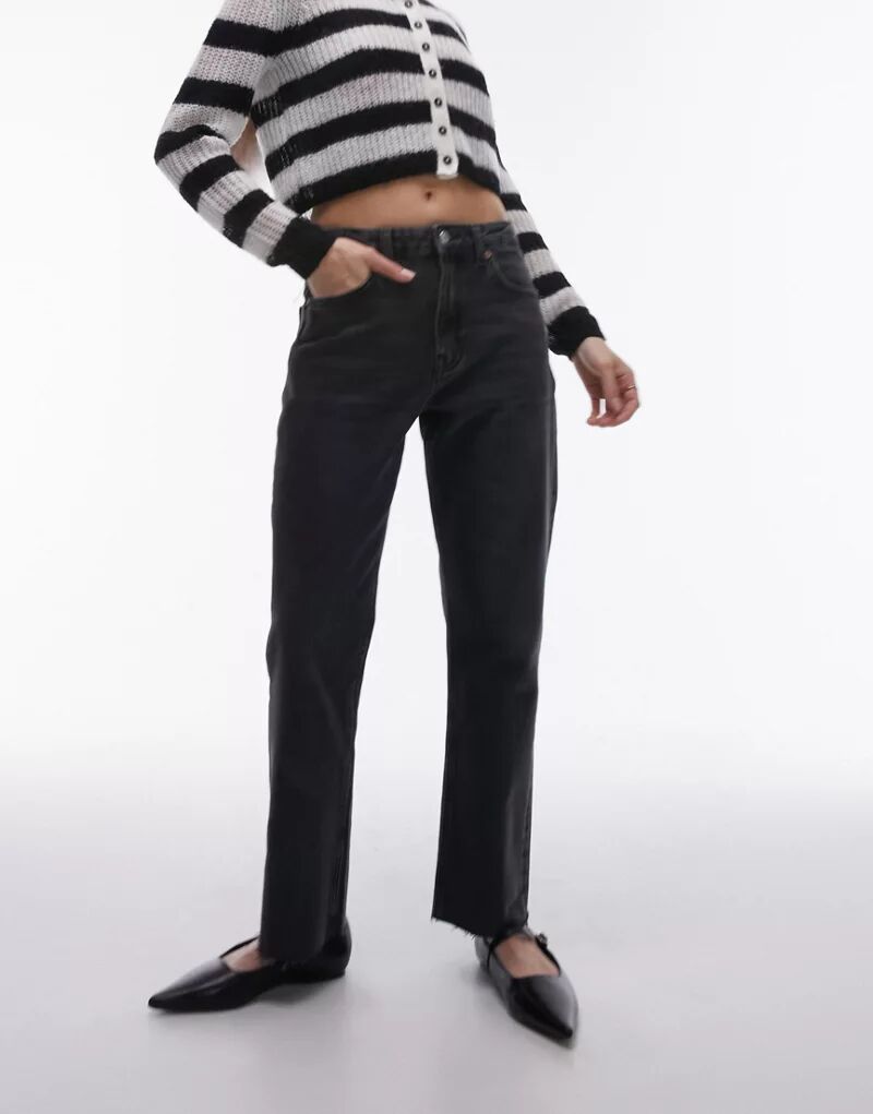 Выцветшие черные прямые джинсы со средней посадкой Topshop белоснежные прямые джинсы со средней посадкой topshop