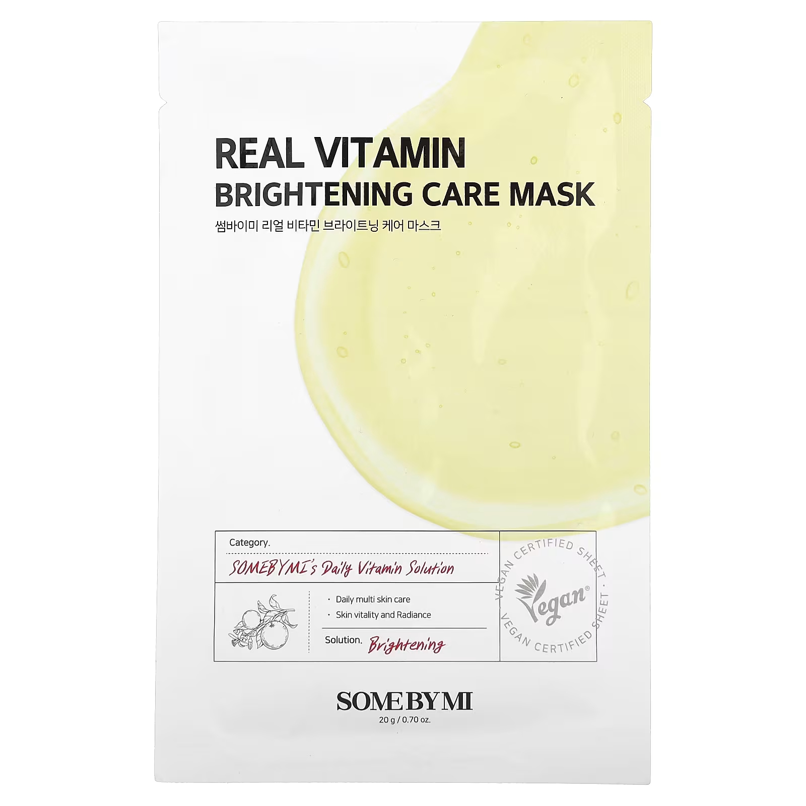 Косметическая маска SOME BY MI Real Vitamin Brightening Care, 1 лист, 0,70 унции (20 г)
