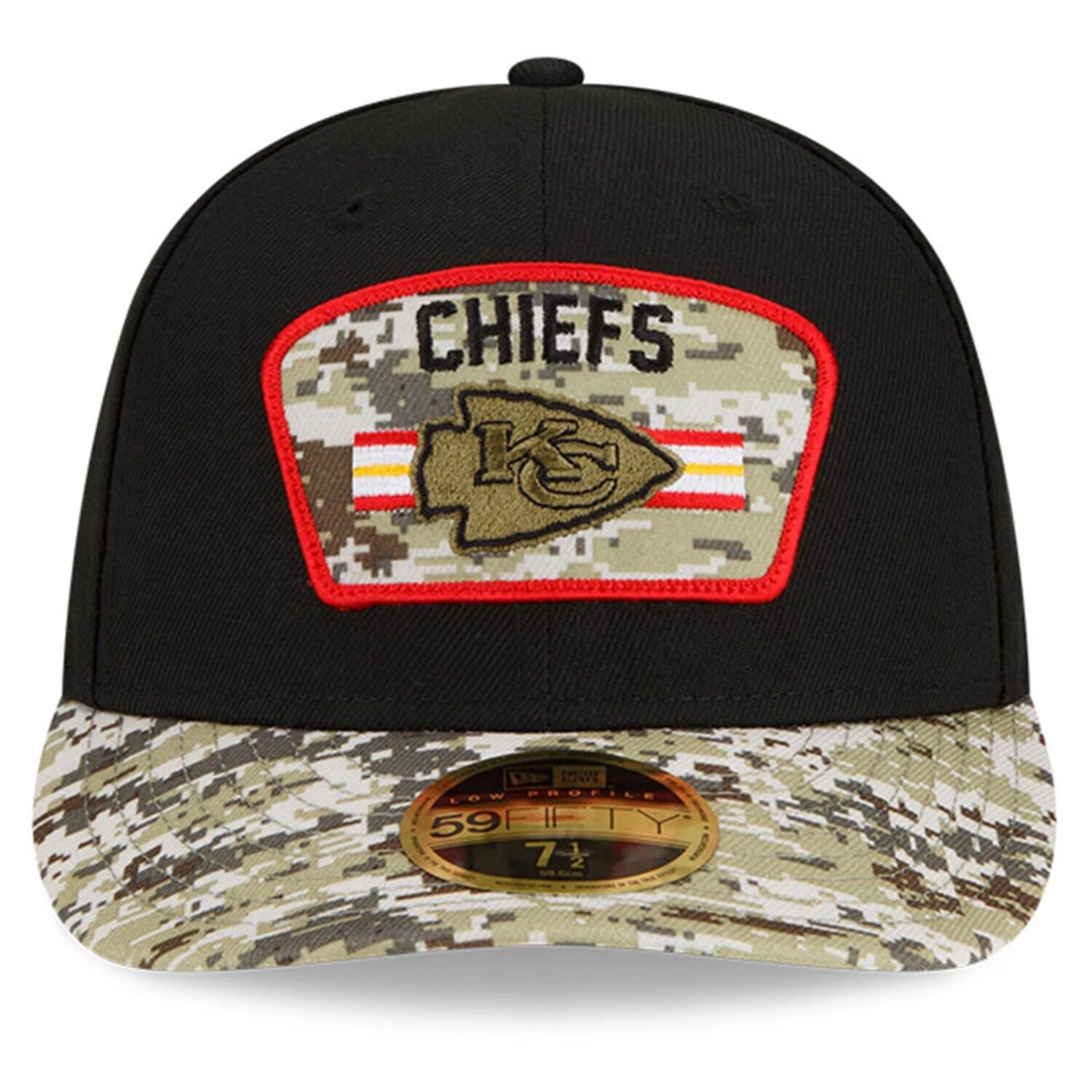 

Мужская кепка New Era Black/Camo Kansas City Chiefs 2021 Salute To Service Low Profile 59FIFTY Облегающая шляпа