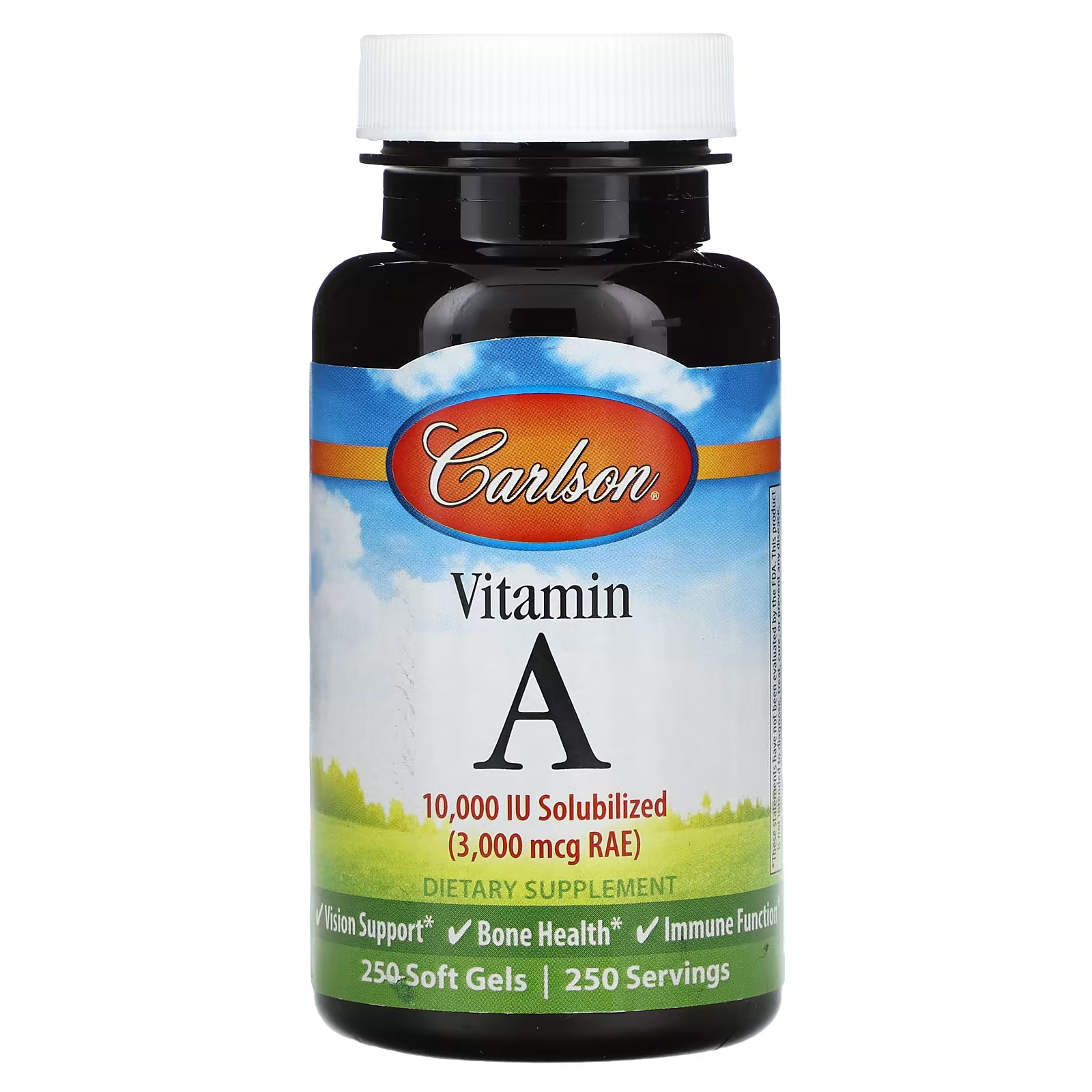 Carlson Витамин А 3000 мкг RAE (10 000 МЕ), 250 мягких таблеток rejuvenate immune health апельсиновый всплеск 144 г 5 унций