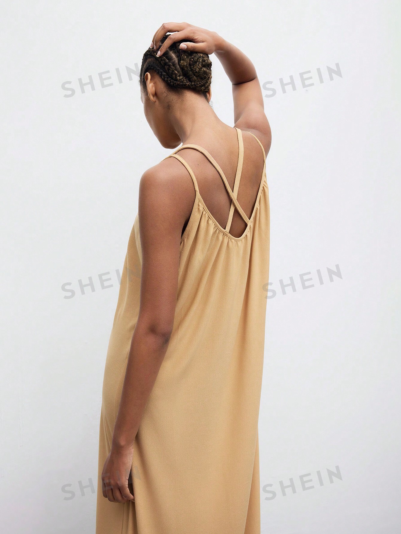 цена SHEIN Maija однотонное длинное платье без рукавов для женщин, хаки