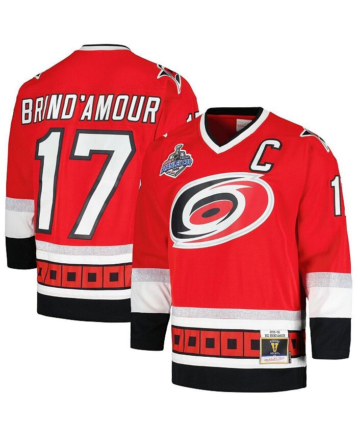 

Мужская футболка Rod Brind'Amour Red Carolina Hurricanes 2005/06 Captain Patch Blue Line Player Mitchell & Ness, красный