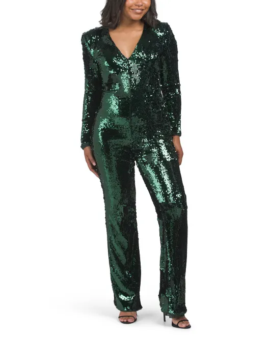 

Комбинезон с длинными рукавами и пайетками Bcbgmaxazria, цвет Evergreen
