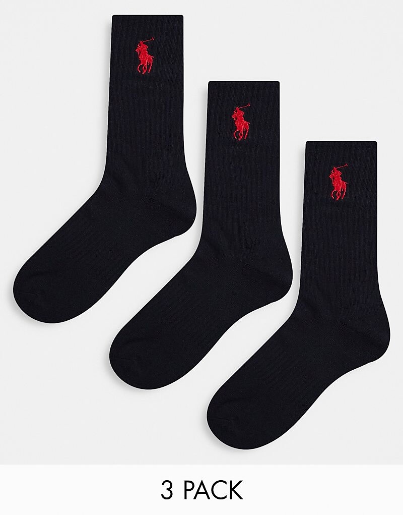 

Комплект из трех черных спортивных носков с логотипом Polo Ralph Lauren