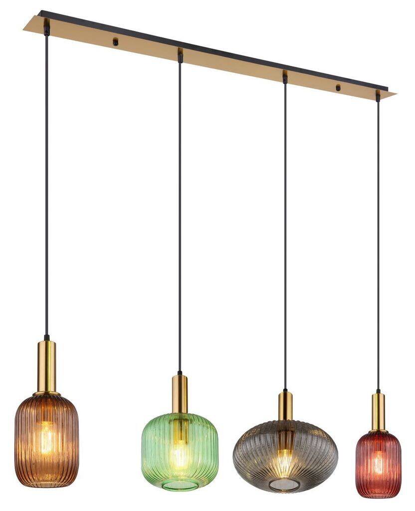 

Globo Lighting подвесной легкий металл цвета латуни, стекло, кабель ПВХ черный, 4 рифленых стекла, дымчато-зеленый-кофейно-ежевичный, ДхШхВ: 1150х300х1200мм, без 4x E27 60Вт 230В.