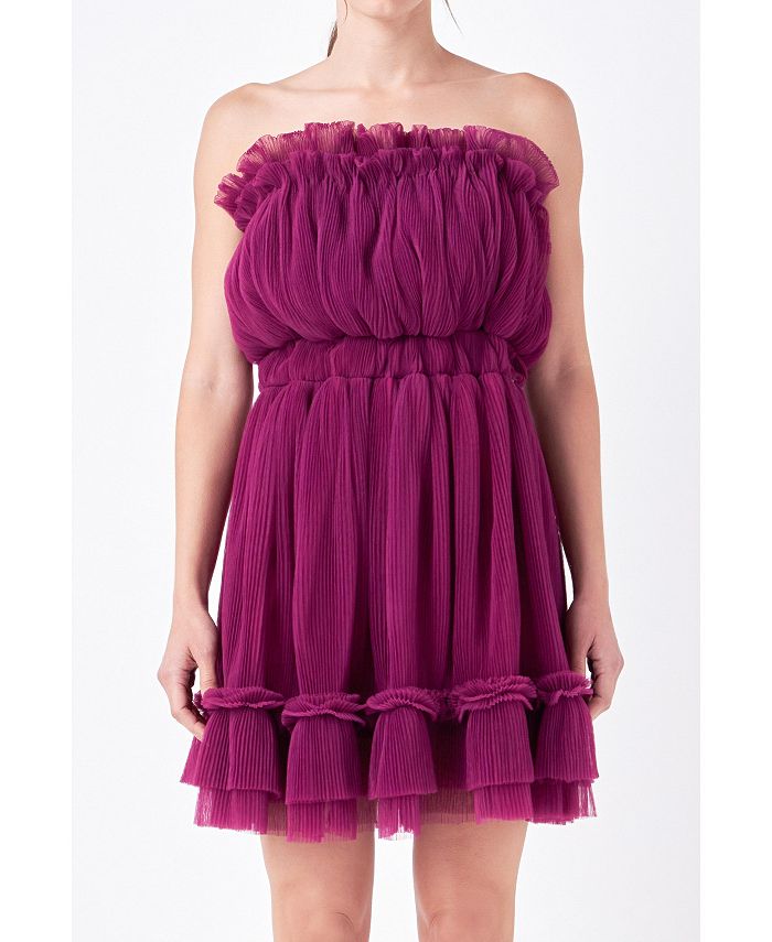 женское мини платье без бретелек без рукавов Женское мини-платье из тюля без бретелек endless rose, фиолетовый