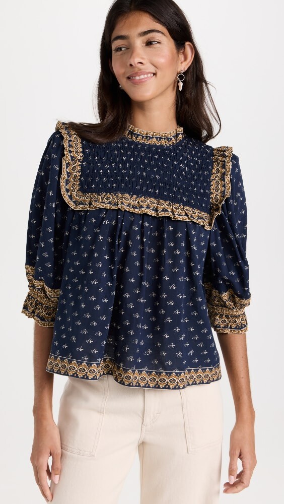

Топ Sea Arlita Print Puff Sleeve, нави