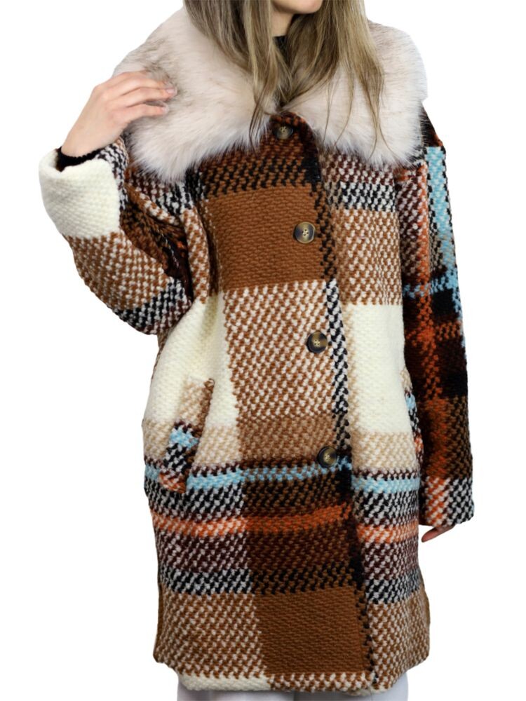 

Клетчатая куртка из искусственного меха La Fiorentina, цвет Ivory Brown