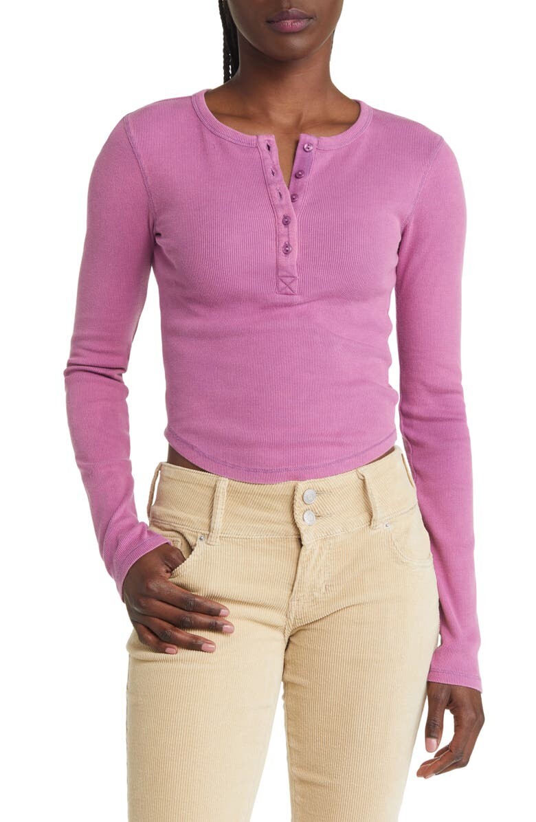 

Acid Wash Placket Crop Henley BDG URBAN OUTFITTERS, фиолетовый