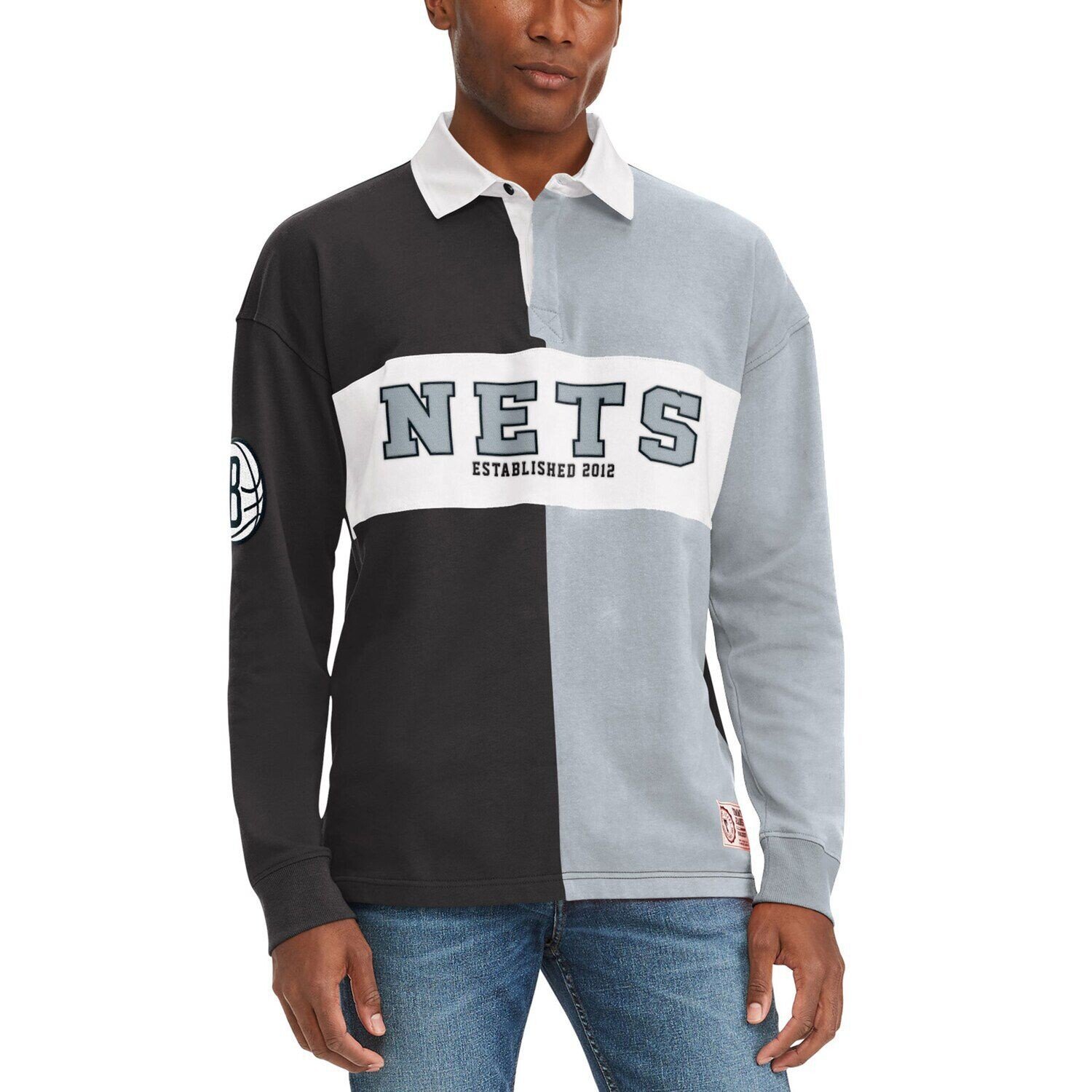 

Мужская футболка Tommy Jeans черная/серая Brooklyn Nets Ronnie Rugby с длинным рукавом, Черный