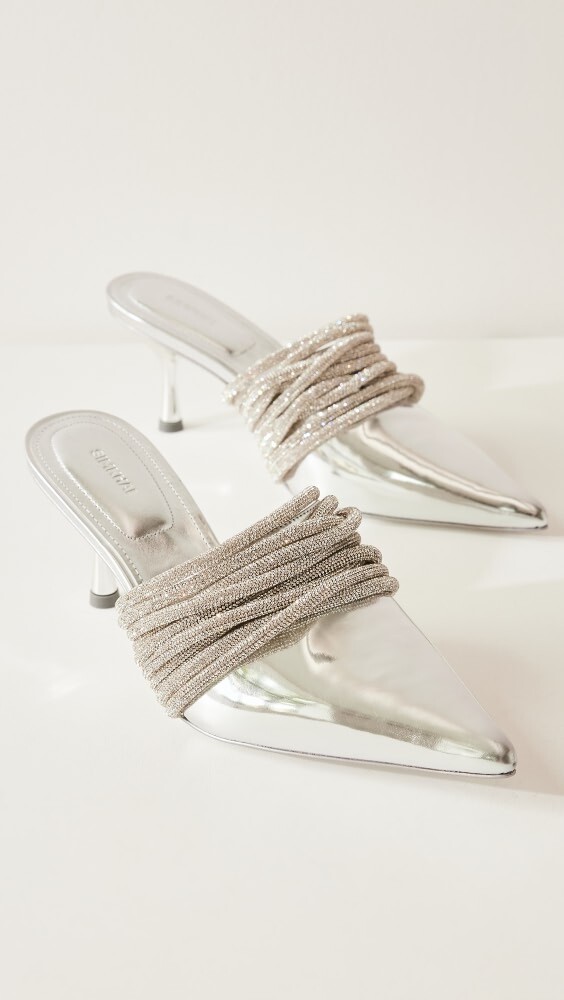 

Туфли SIMKHAI Lian Multi Strap Crystal Flat Mules, серебряный