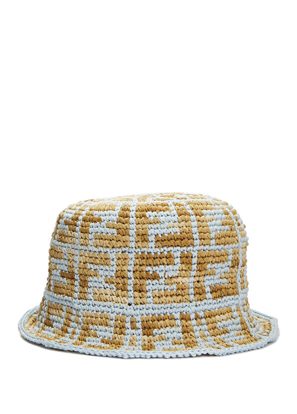 

Жаккардовая женская шляпа сине-коричневого цвета с логотипом Fendi