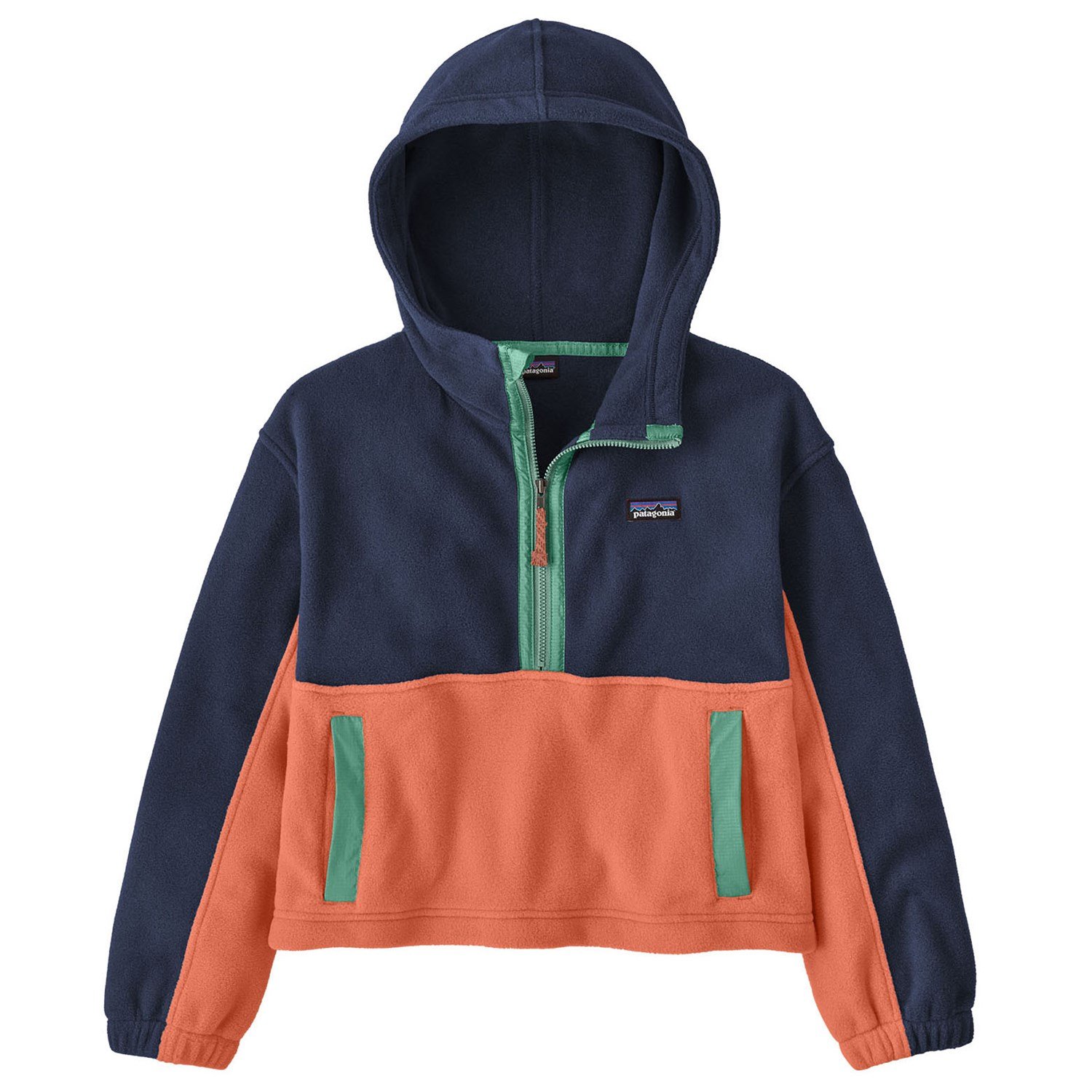 

Пуловер Patagonia Microdini Cropped Hoodie Fleece, цвет New Navy w/Coho Coral