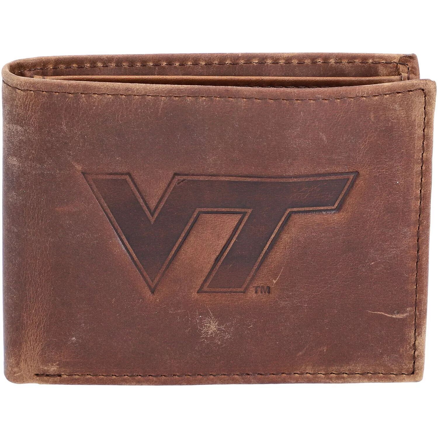 

Коричневый кожаный кошелек двойного сложения Virginia Tech Hokies