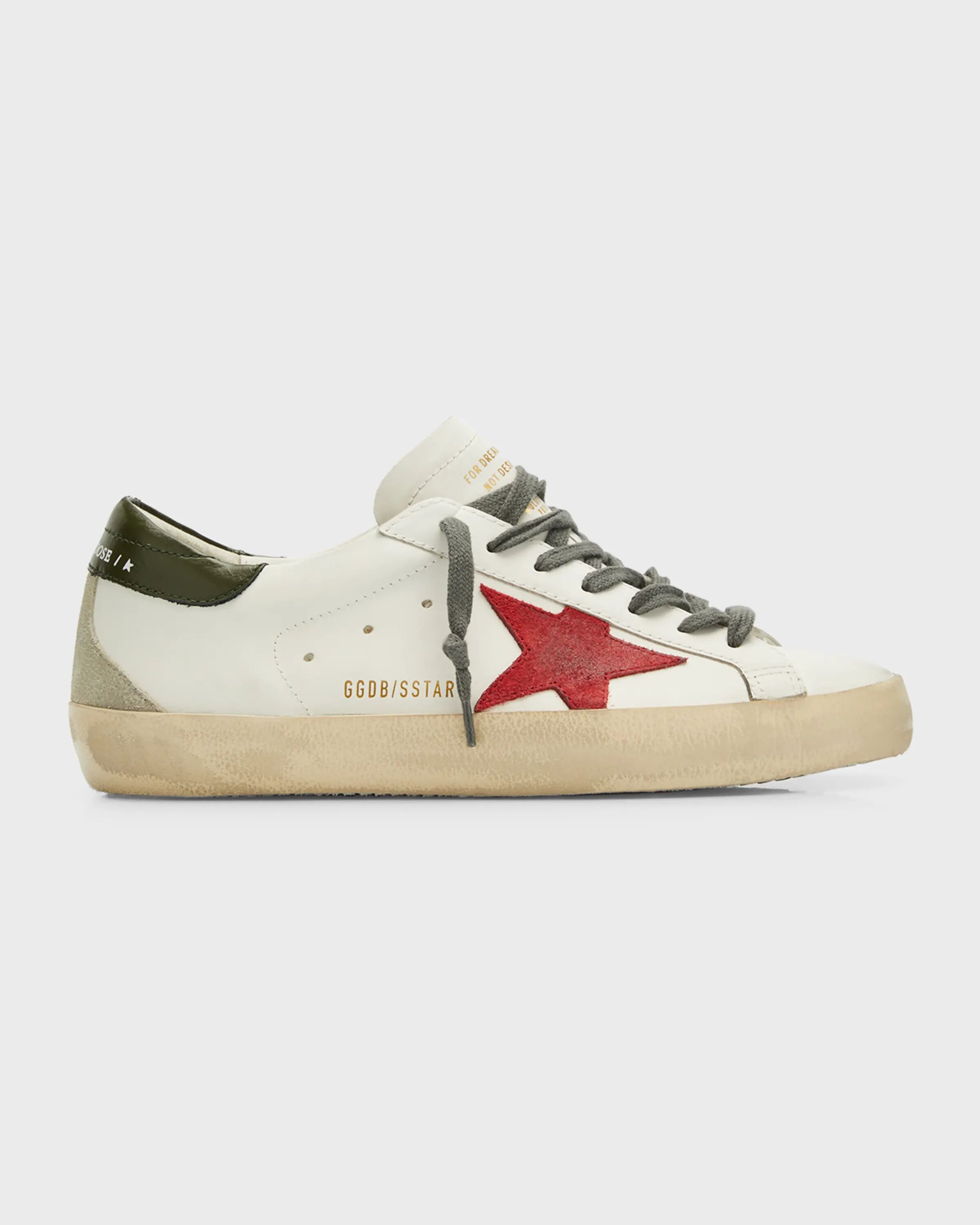 

Мужские кожаные низкие кеды Super-Star Golden Goose, цвет White/Red/Dark Green