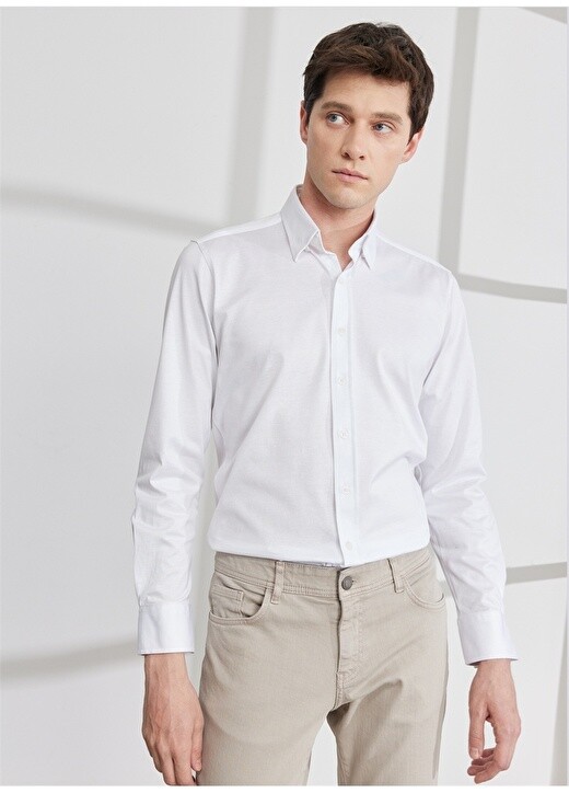 

Белая мужская рубашка Slim Fit с воротником на пуговицах Altınyıldız Classic