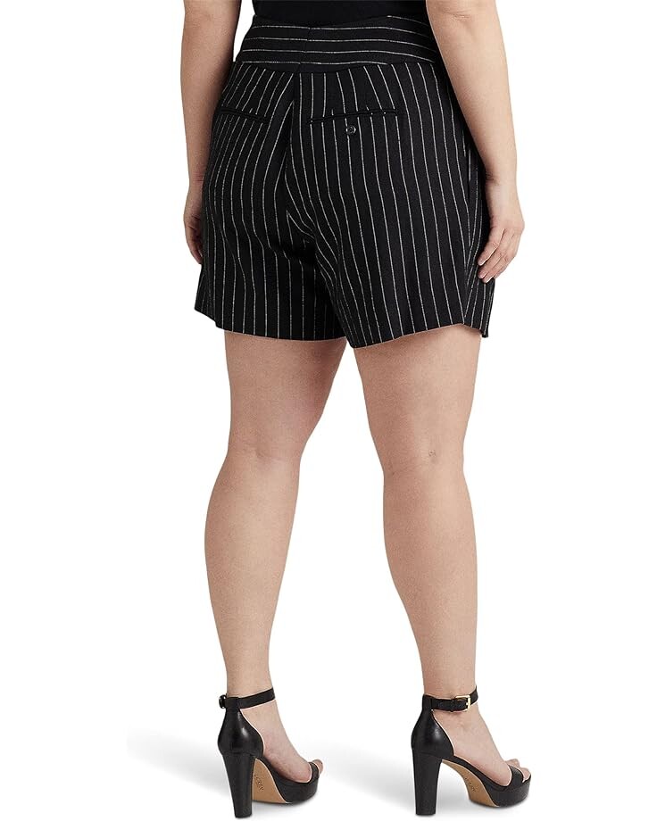

Шорты LAUREN Ralph Lauren Plus Size Pinstripe Pleated Linen Shorts, цвет Black/Cream