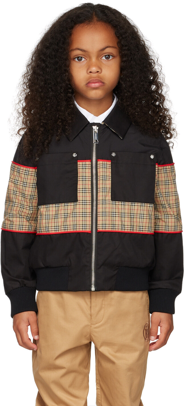 

Детская черно-бежевая куртка Liam Black Burberry