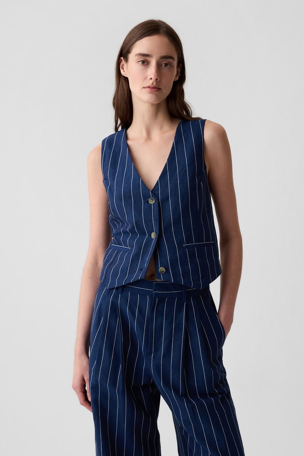 

Жилет из льна и хлопка Gap, синий