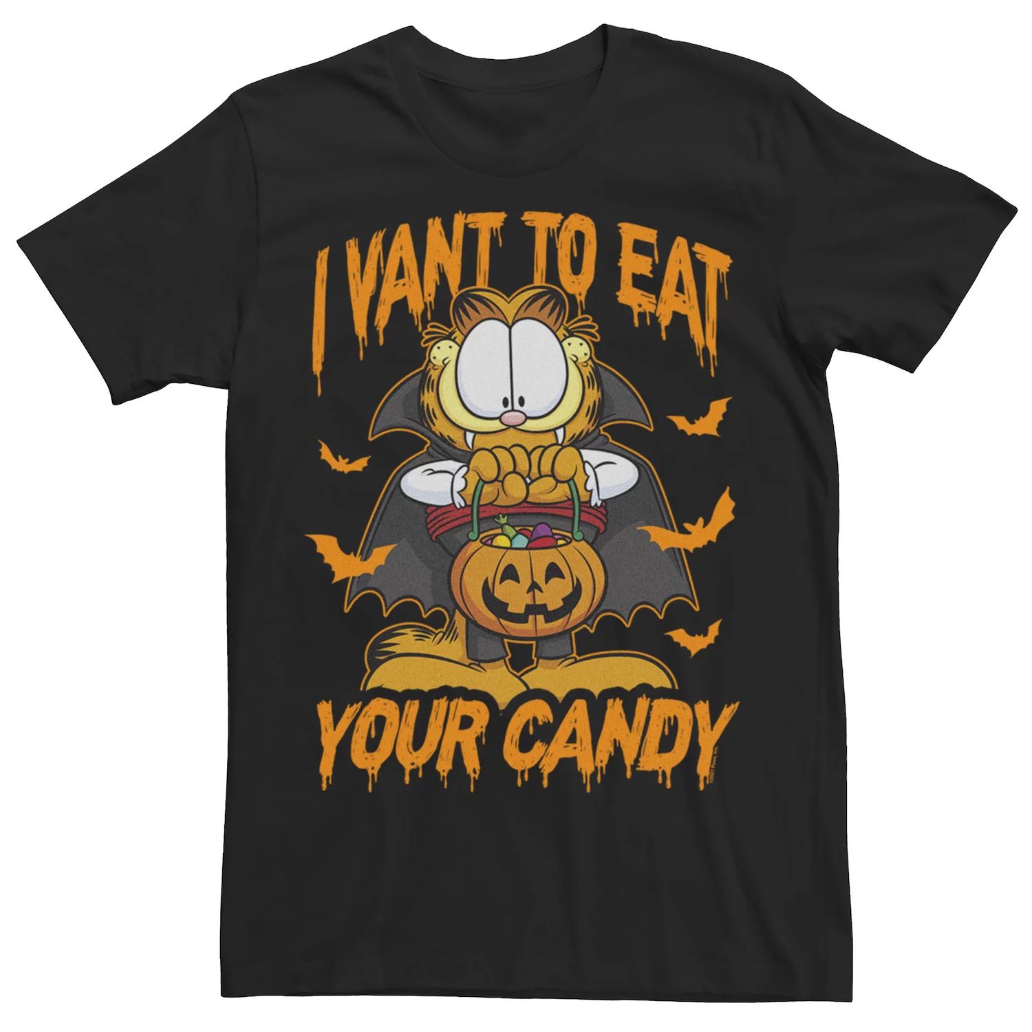 Мужская футболка Garfield с вампирским рисунком «Я хочу съесть твою конфету» Licensed Character