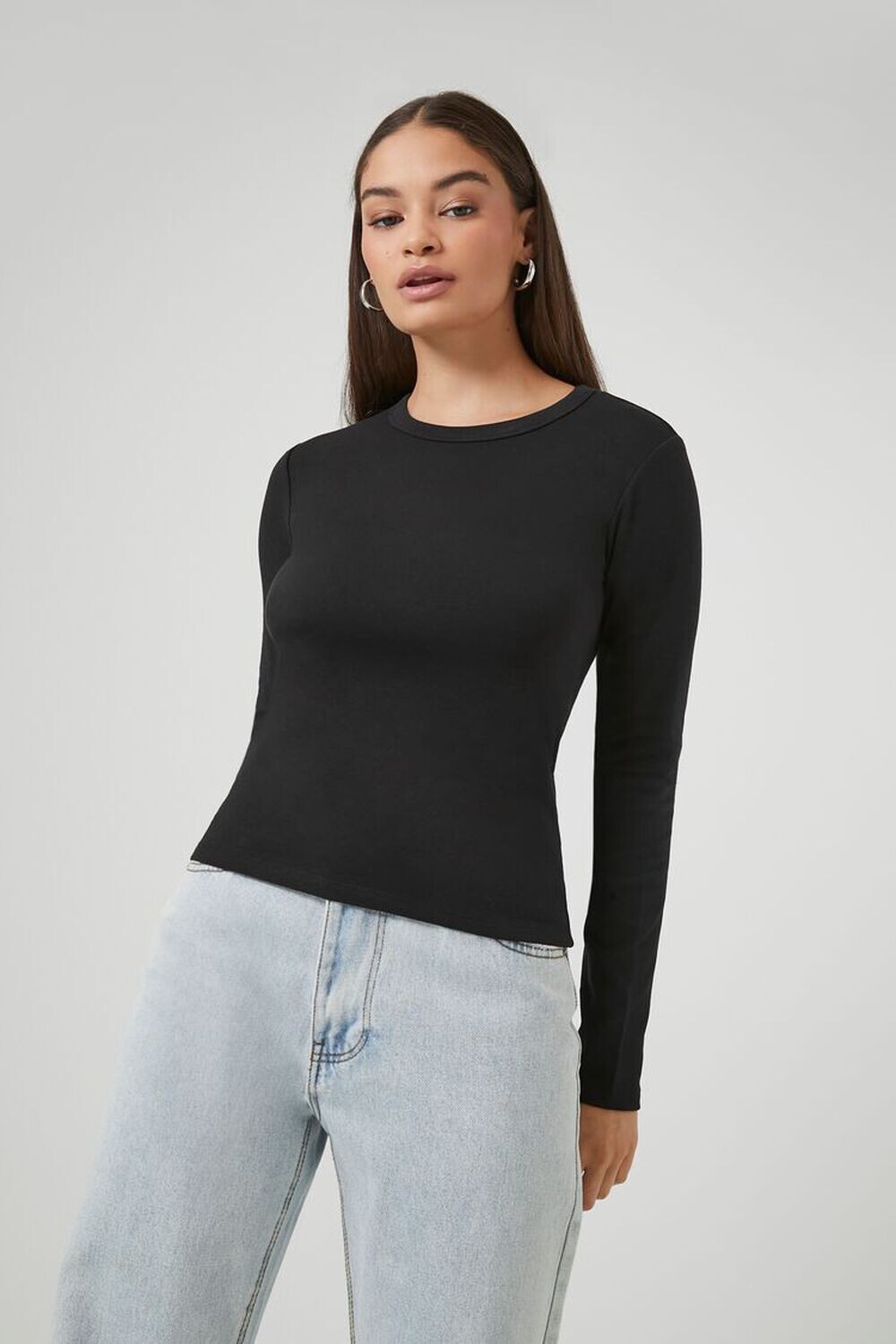 

Топ с круглым вырезом с длинными рукавами Forever 21, черный