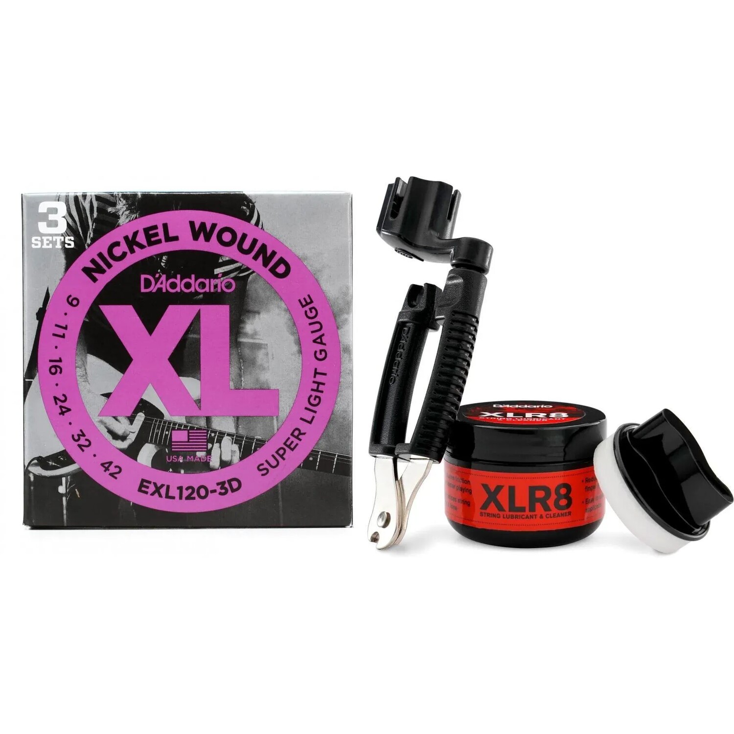 

Струны для электрогитары D'Addario EXL120-3D XL с никелевой обмоткой — .009-.042, сверхлегкие (3 шт.), набор для ухода