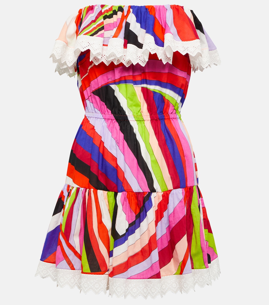 Хлопковое мини-платье без бретелек с принтом PUCCI, разноцветный атласное мини платье с принтом pucci разноцветный