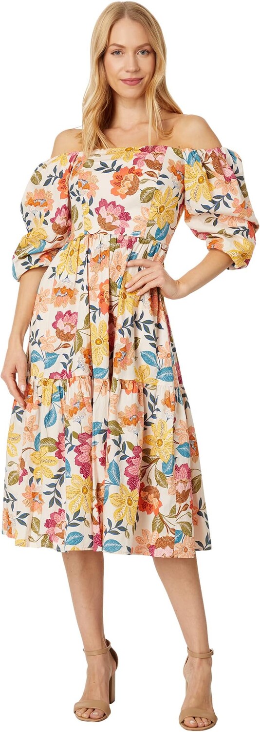

Платье Off-the-Shoulder Flounce Midi Vince Camuto, цвет Ivory Multi