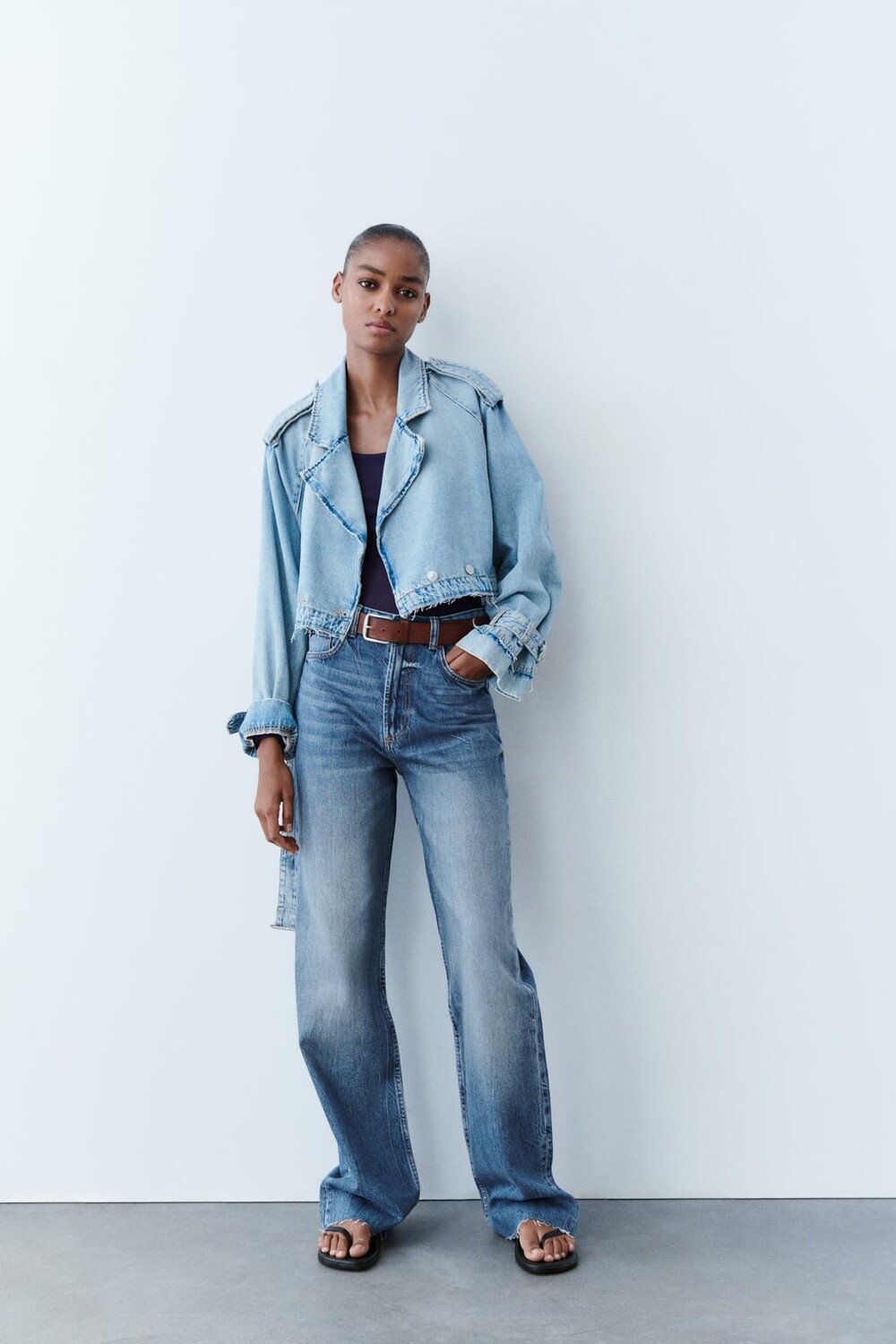 

Джинсы TRF с высокой посадкой и широким ногием ZARA, синий