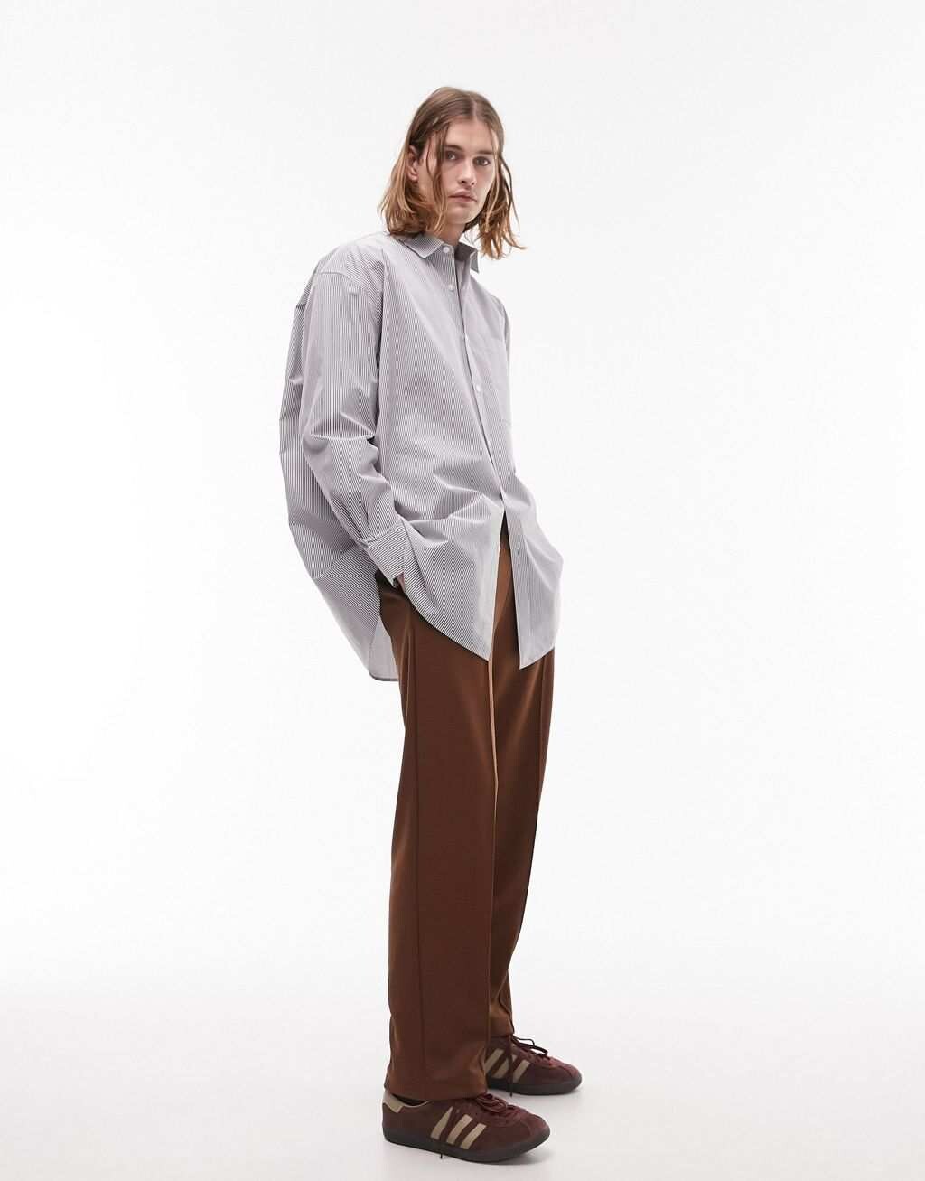 

Серо-белая рубашка в полоску оверсайз Topman