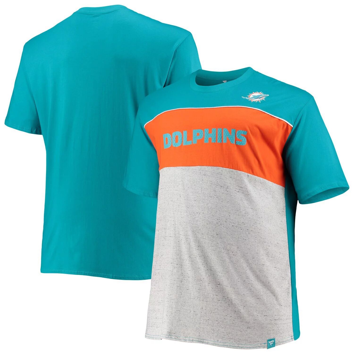 

Мужская брендовая футболка цвета морской волны/песочного цвета Miami Dolphins Big & Tall с цветными блоками Fanatics