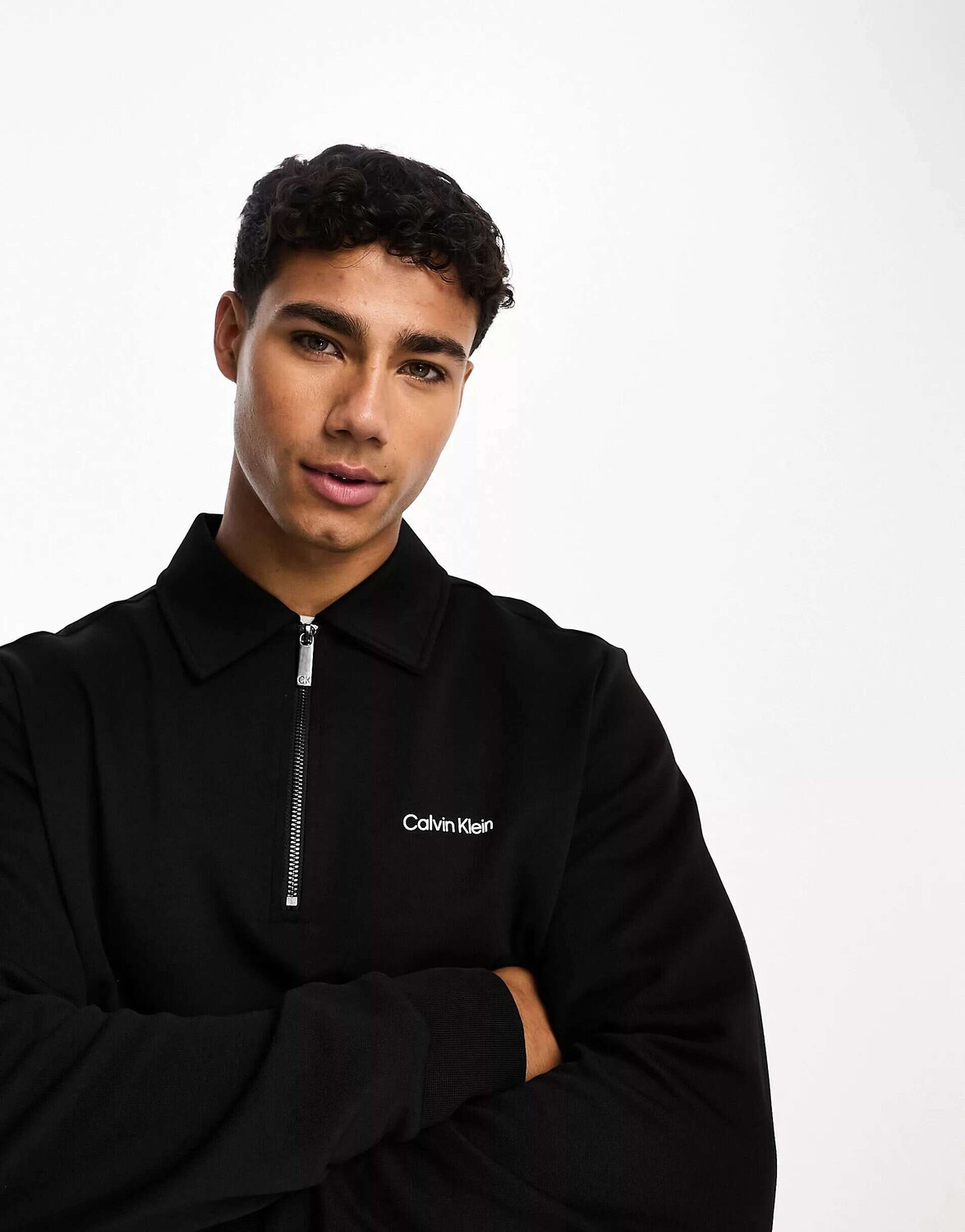 

Черный свитшот с микро-логотипом и половиной молнии Calvin Klein