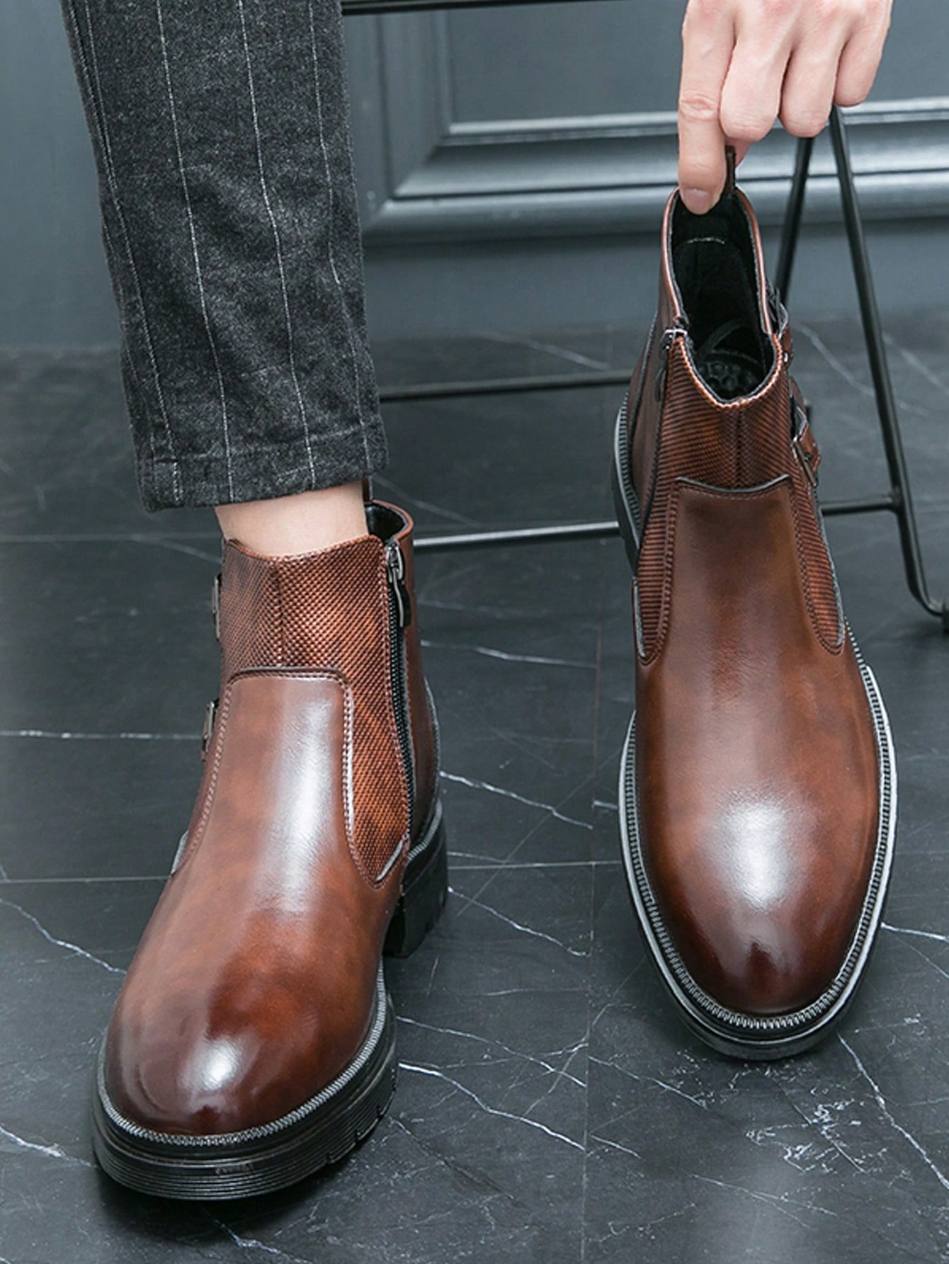 Мужские осенне-зимние новые ботинки челси, коричневый