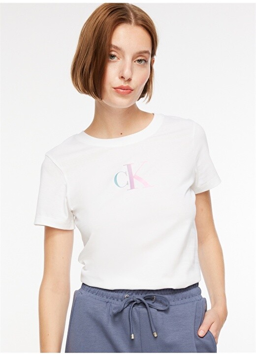 

Белая женская футболка с круглым вырезом Calvin Klein Jeans, Белый