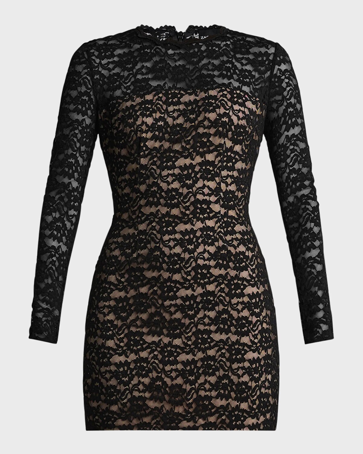 

Кружевное облегающее мини-платье с длинными рукавами Zac Posen, черный