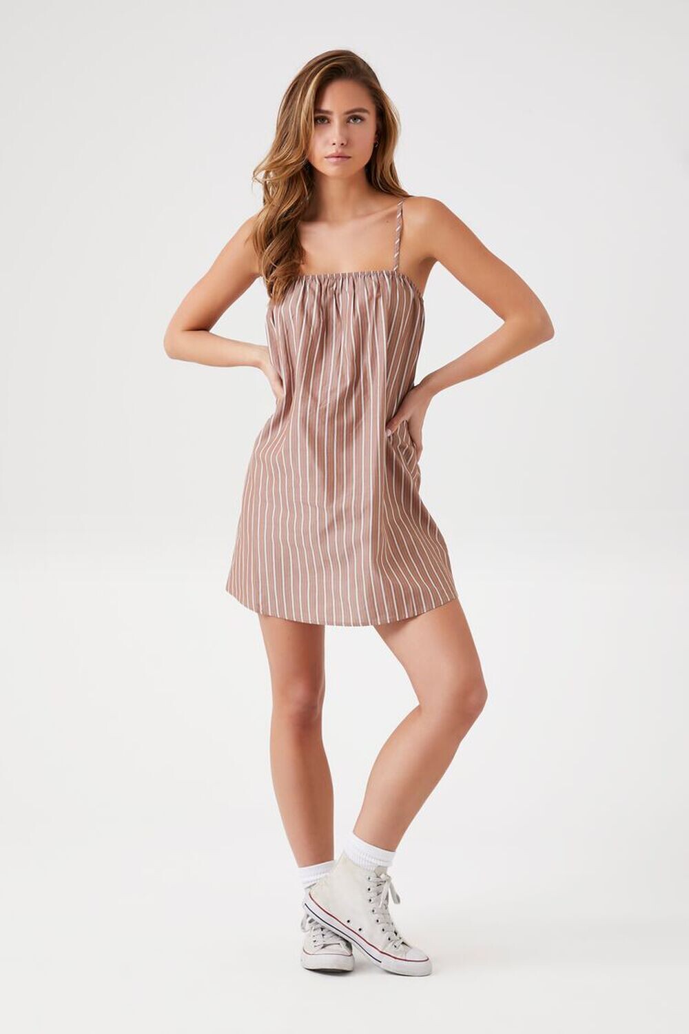 

Мини-платье из поплина в тонкую полоску Forever 21, коричневый