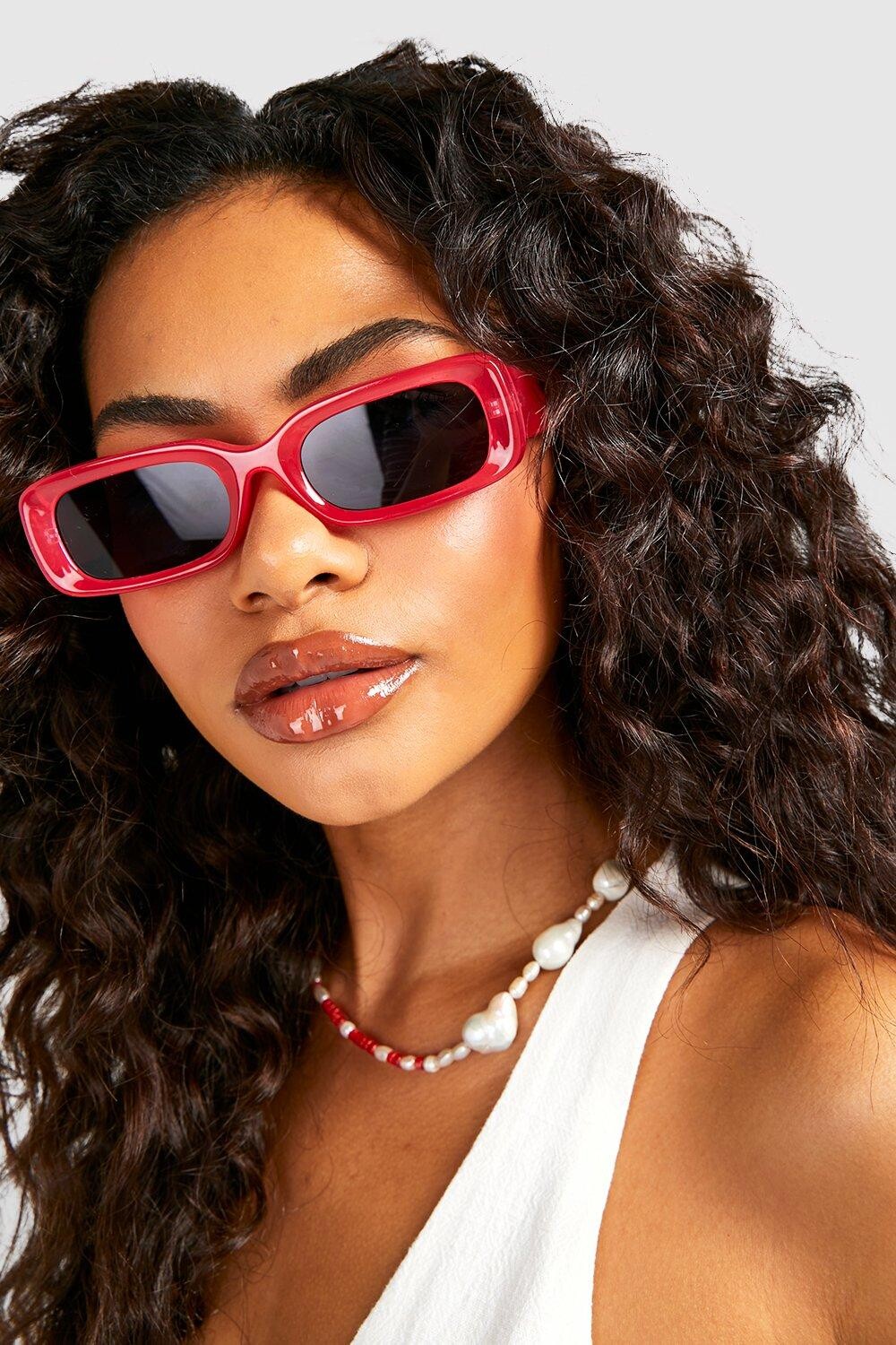 

Солнцезащитные очки в прямоугольной очке с тонированными линками Boohoo, розовый