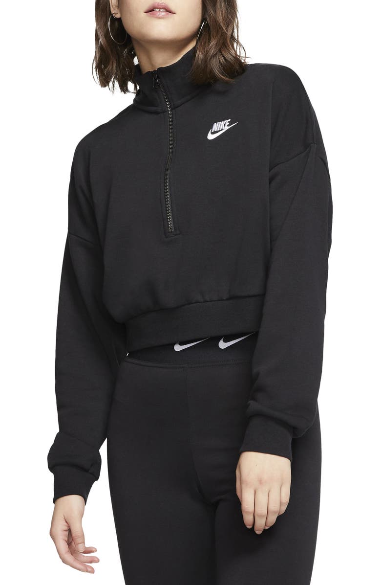 

Флисовый укороченный пуловер Sportswear Essential NIKE, черно-белый