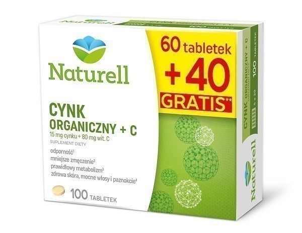 Naturell Cynk Organiczny + C 100 Tabletek иммуномодулятор, 100 шт. sfd cynk tabletki do ssania иммуномодулятор 120 шт