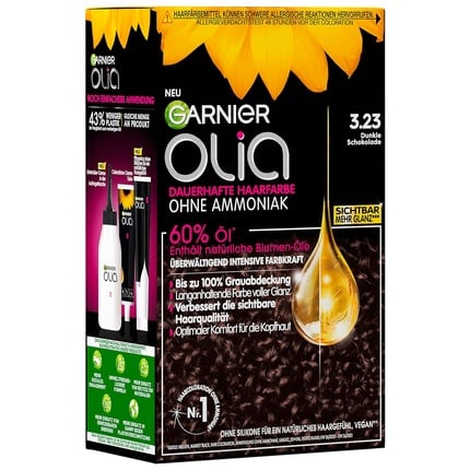 

Перманентная краска для волос Olia Oil Coloration без аммиака 3,23 Темный шоколад 60 г, Garnier