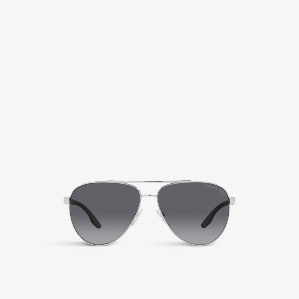 Солнцезащитные очки-авиаторы PS 50YS в металлическом корпусе Prada Linea Rossa, серебряный
