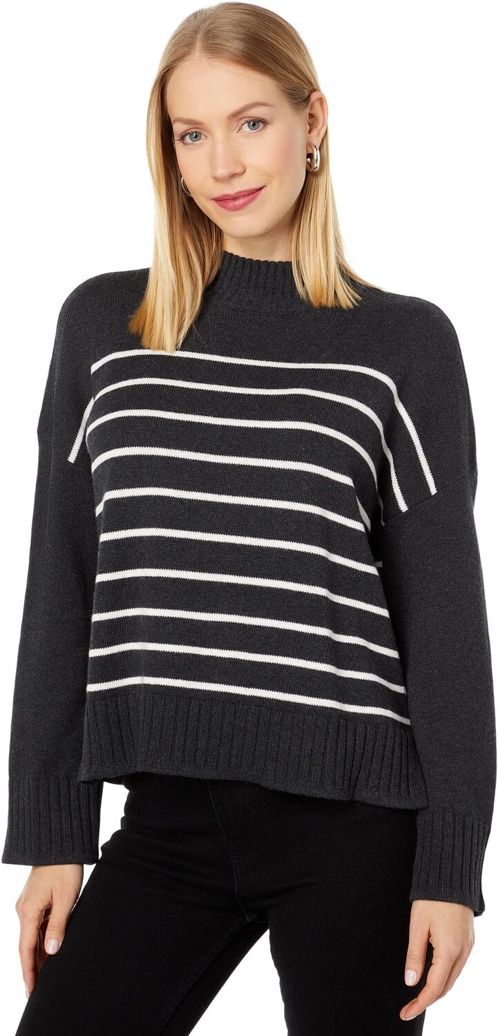 

Легкий полосатый свитер с воротником-стойкой Lilla P, цвет Charcoal Stripe
