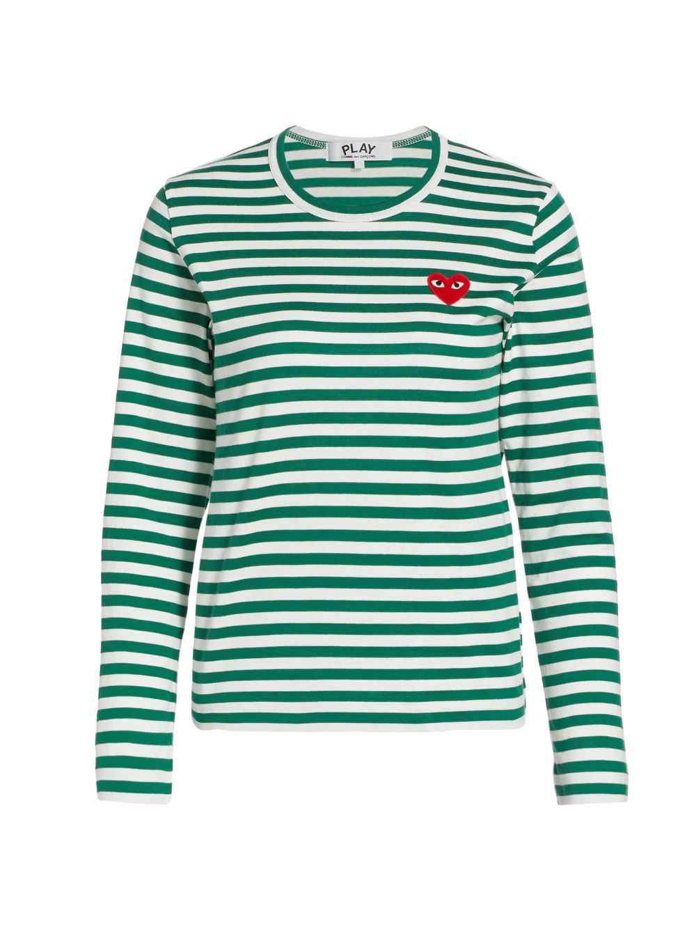 Полосатая рубашка с длинными рукавами Красное сердце Comme des Garçons PLAY, зеленый 23497