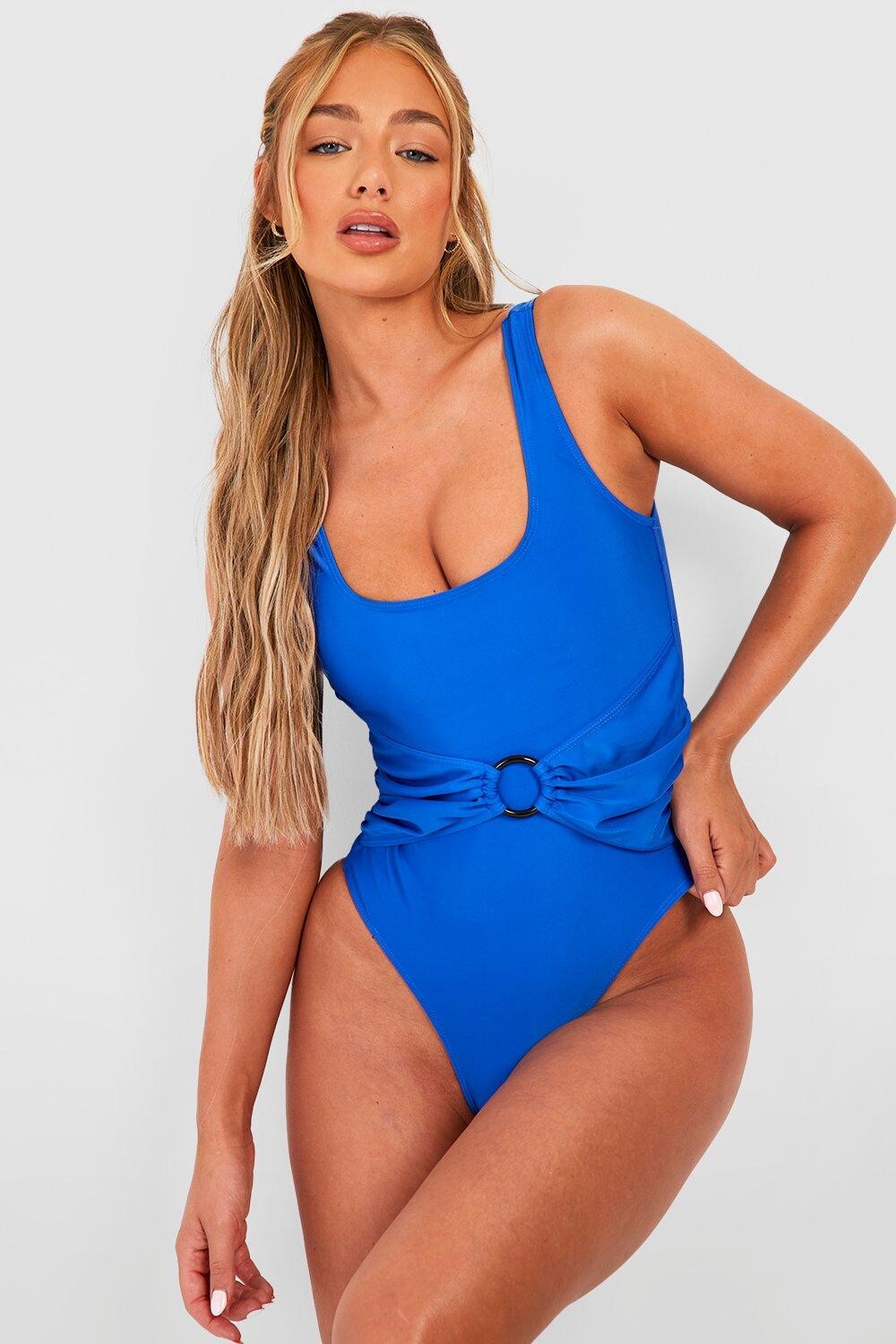 

Купальник с уплотнительным кольцом для контроля живота boohoo, синий