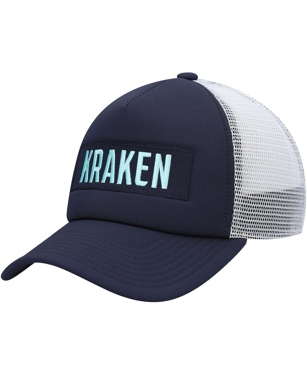 Мужская темно-синяя, белая кепка Seattle Kraken Team Plate Trucker Snapback adidas